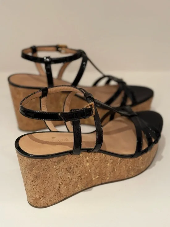 Kate Spade Black Patent Cork Platform Wedge Sandals - Women - Picture 3 of 6